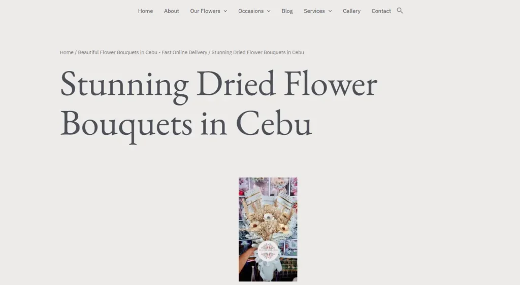 Hero image of dried flowers page on Flower Bar Cebu's website