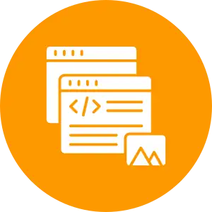 Website development services icon showing code browser windows and media elements.